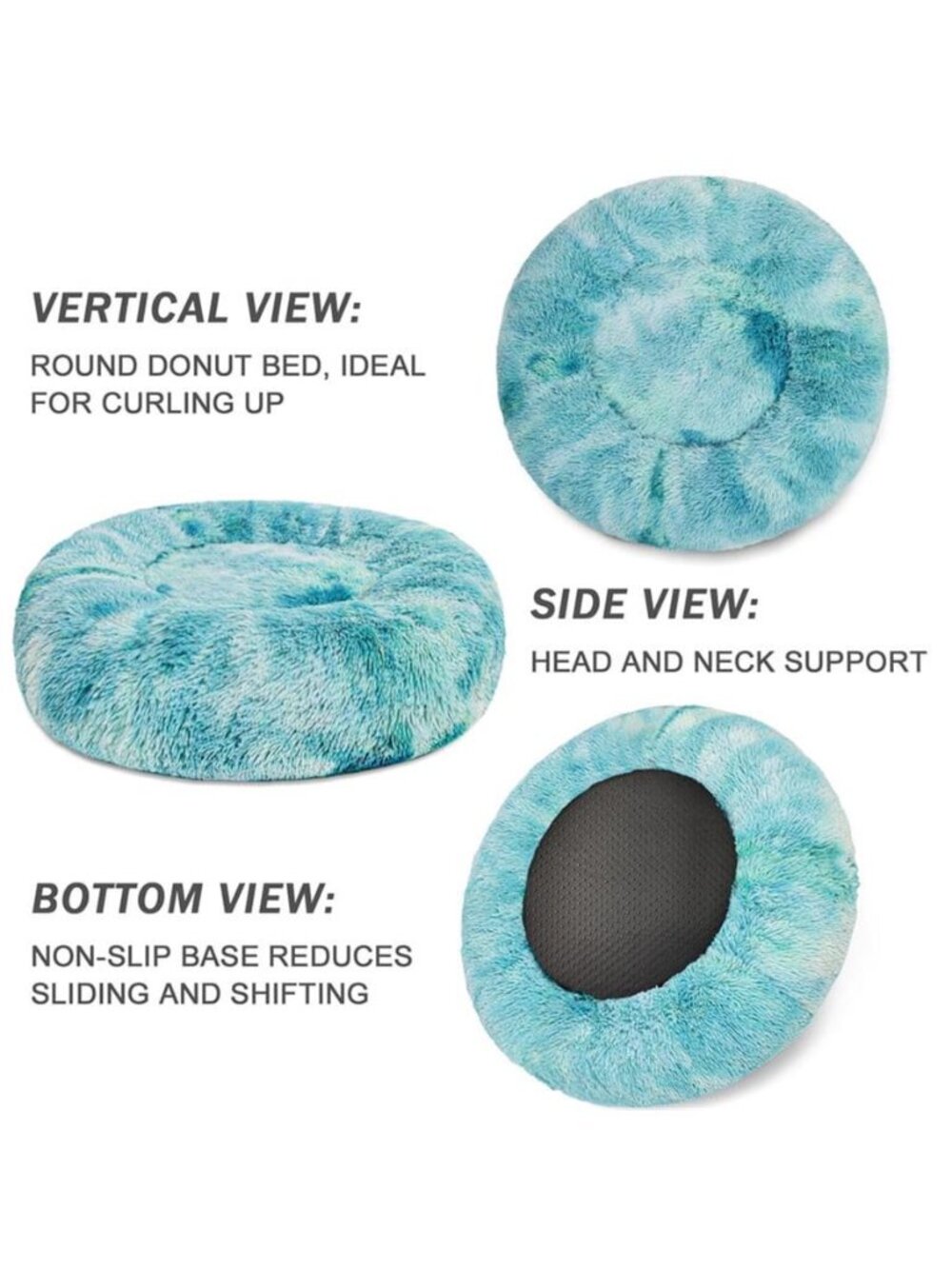 Calming Donut Pet Bed for Small Dogs 20"x20" Anti-Anxiety Plush - Picture 4 of 7
